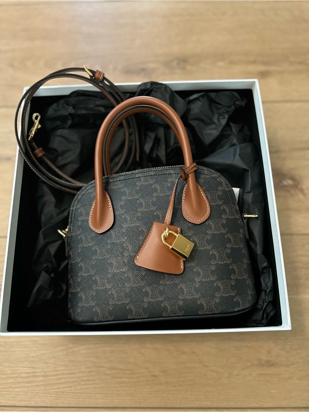 CELINE TEEN HONORINE BAG IN TRIOMPHE CANVAS AND CALFSKIN